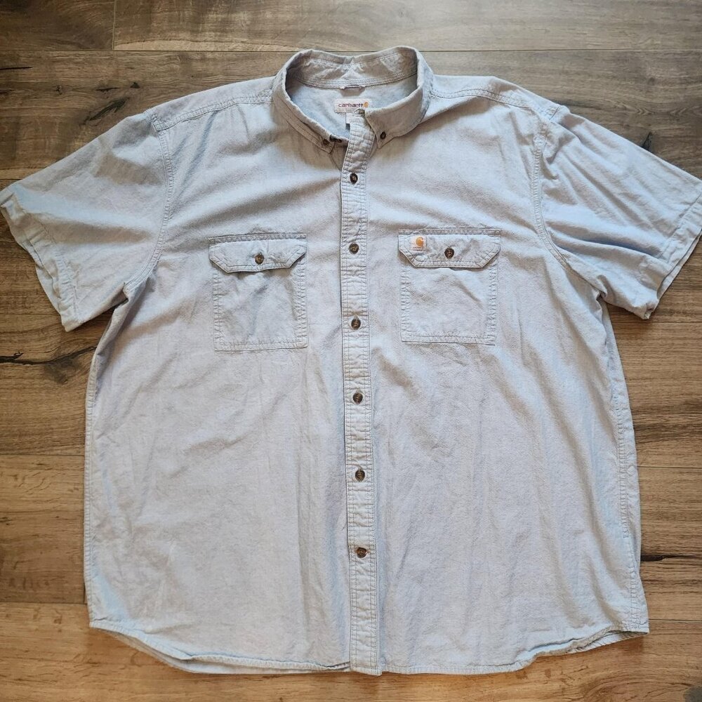 Carhartt Shirt Mens 3XL Light Blue Short Sleeve Button Front Relaxed Fit Cotton